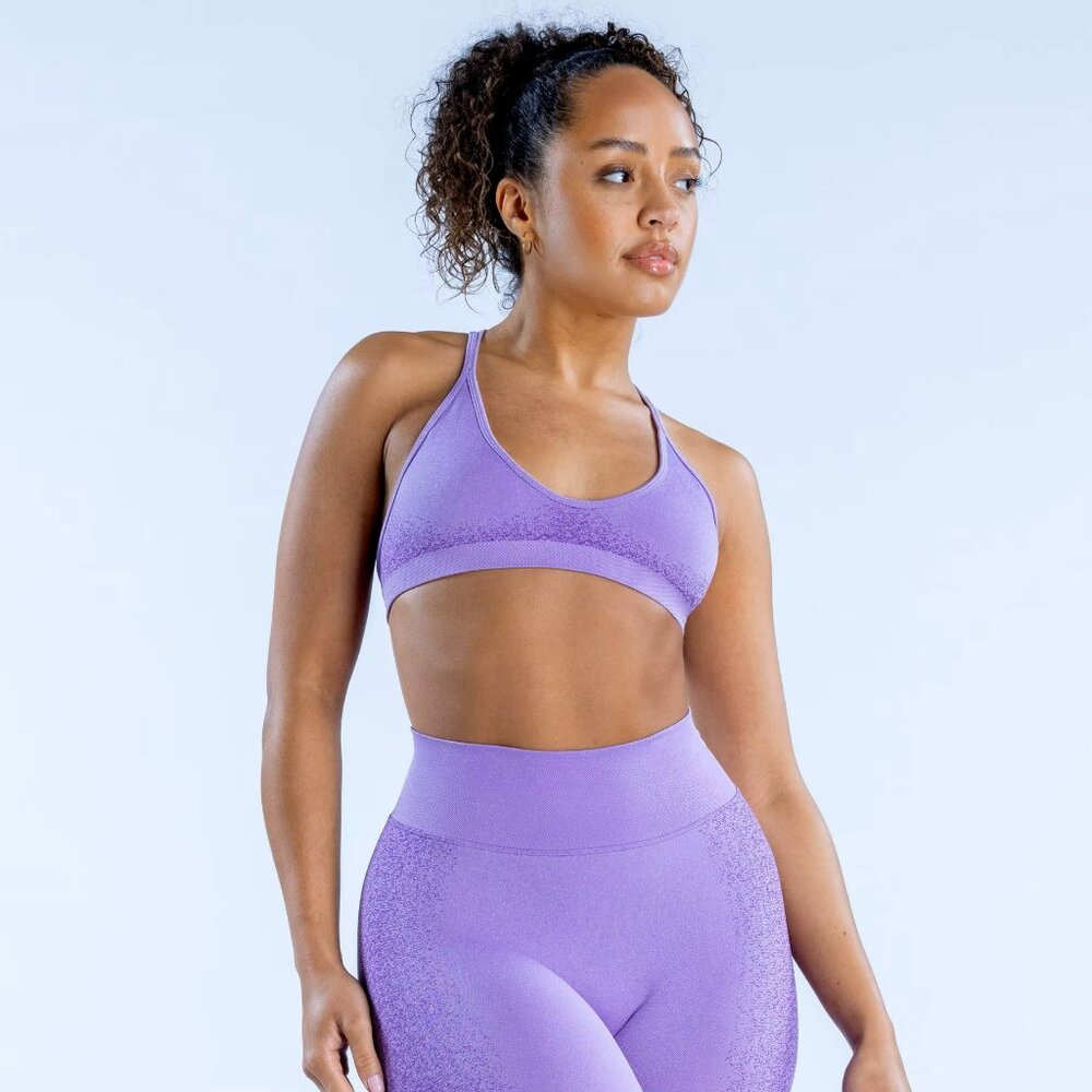 Seamless Purple Sports Bra & Biker Shorts Set - Size Small